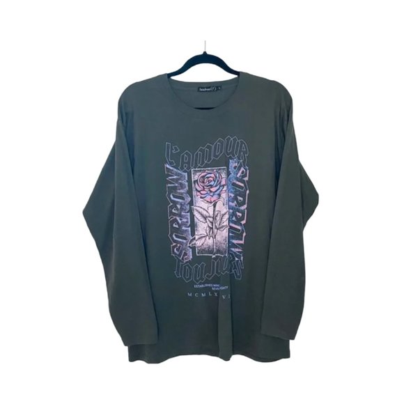 Boohoo Petite Tops - BOOHOO Petites Grey Graphic Long Sleeve Tee LRG
